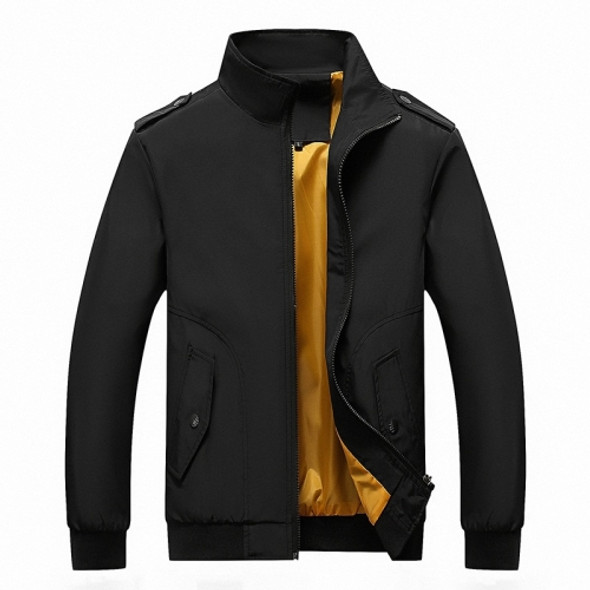 Solid Color Collage Long Sleeve Stand Collar Men Jacket (Color:Black Size:L)