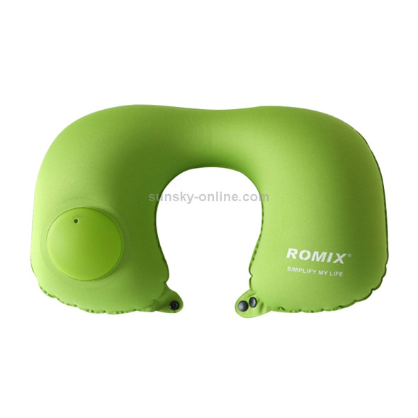 Romix Portable Pressure Automatic Inflatable U Shape TPU Travel Pillow, Size: 46.5*30cm(Green)