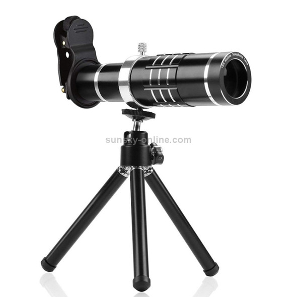 Universal 18X Zoom Telescope Telephoto Camera Lens with Tripod Mount & Mobile Phone Clip, For iPhone, Galaxy, Huawei, Xiaomi, LG, HTC and Other Smart Phones (Black)
