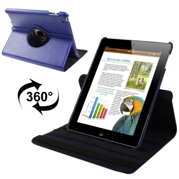 360 Degree Rotatable Leather Case with Sleep / Wake-up Function & Holder for New iPad (iPad 3), Sapphire Blue