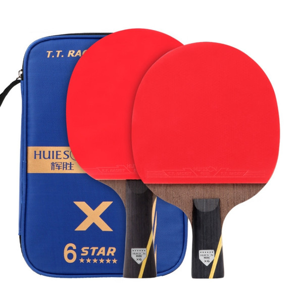 HUIESON Six Star 5-Layer Chicken Wing Tip + 2 Layer Carbon Double Side Continuous Table Tennis Racket, A Pair(Mixed)