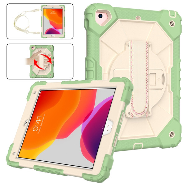 Contrast Color Robot Shockproof Silicon + PC Protective Case with Holder & Shoulder Strap For iPad 9.7 (2018) & (2017) / Air 2 / Air(Matcha Green+Beige)