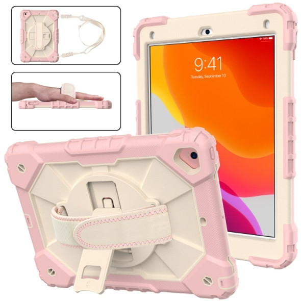 Contrast Color Robot Shockproof Silicon + PC Protective Case with Holder & Shoulder Strap For iPad 9.7 (2018) & (2017) / Air 2 / Air(Rose Gold+Beige)