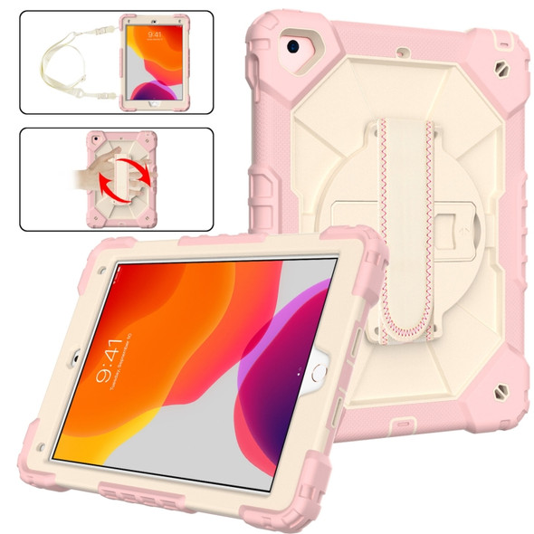 Contrast Color Robot Shockproof Silicon + PC Protective Case with Holder & Shoulder Strap For iPad 9.7 (2018) & (2017) / Air 2 / Air(Rose Gold+Beige)
