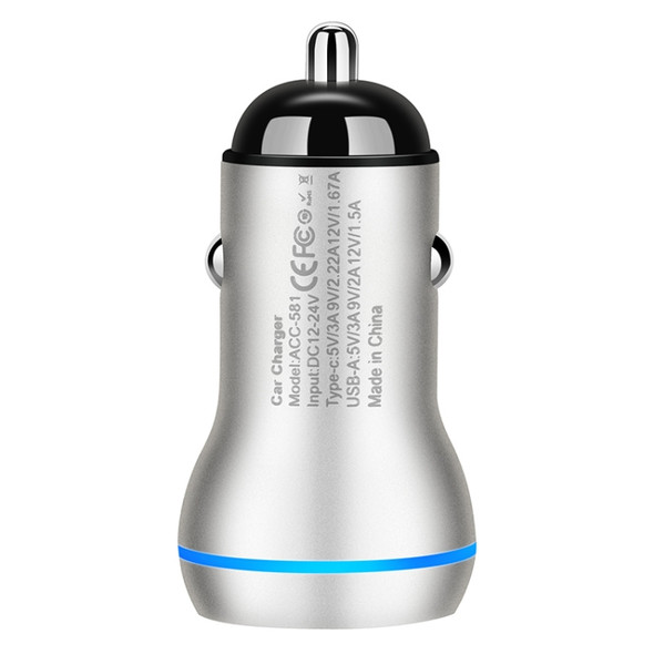 ACC-581 PD 20W + QC3.0 Type-C / USB-C + USB Fast Charging Car Charger (Silver)