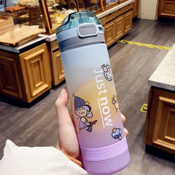 Cartoon Girl Straw Cup Fresh Frosted Gradient Scale Plastic Cup Portable Cup, Capacity: 500ml(Lake Blue)