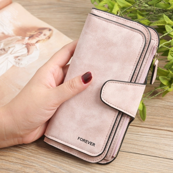 B821 Ladies Frosted Coin Purse PU Leather Clutch Multi-Purpose Long Wallet Large Capacity Card Case(Pink)