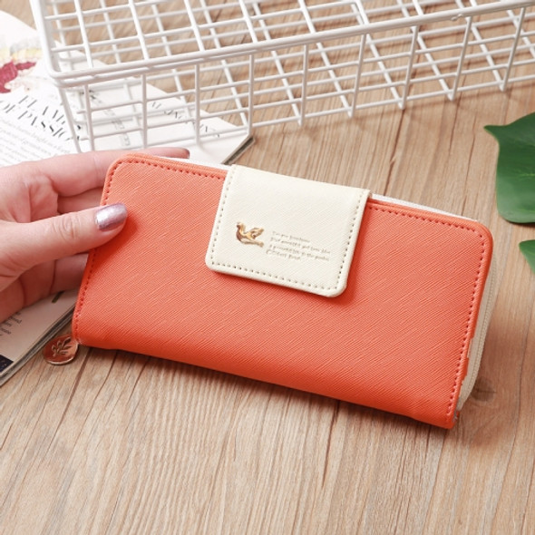 Flying Bird Two Fold Wallet Lady Long Wallet Zipper Mobile Phone Bag Large Capacity Card Holder(Orange)