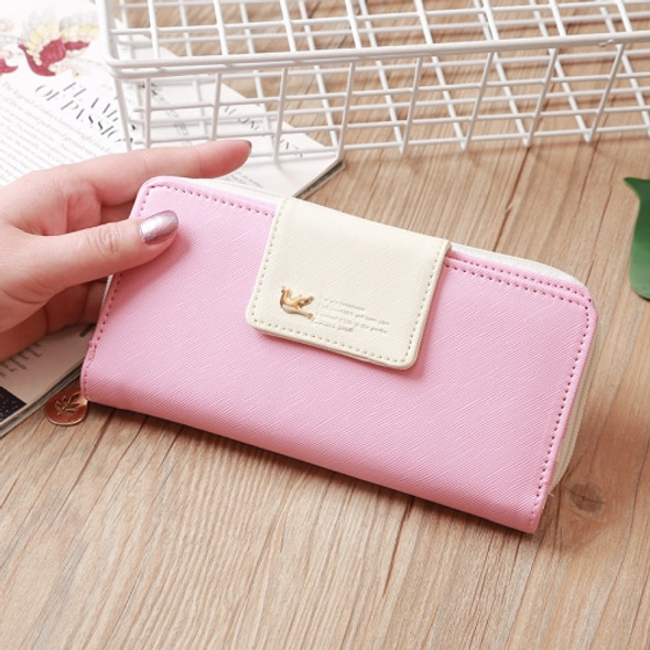 Flying Bird Two Fold Wallet Lady Long Wallet Zipper Mobile Phone Bag Large Capacity Card Holder(Pink)