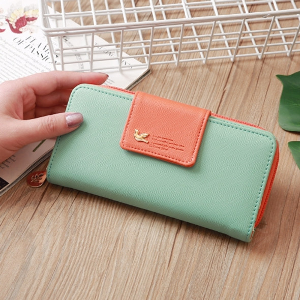 Flying Bird Two Fold Wallet Lady Long Wallet Zipper Mobile Phone Bag Large Capacity Card Holder(Light Green)