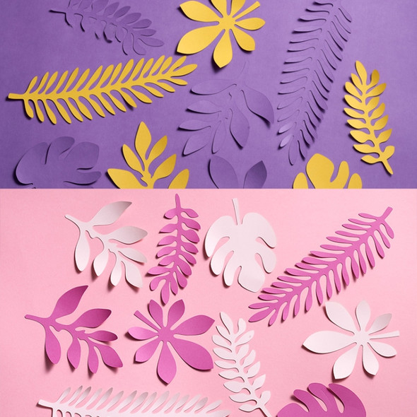 10 in 1 Creative Paper Cutting Shooting Props Tree Leaves Papercut Jewelry Cosmetics Background Photo Photography Props(Purple)