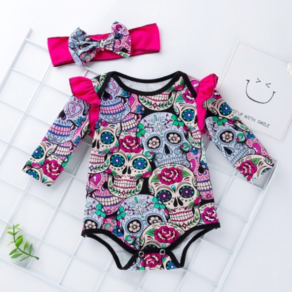 Halloween Long-sleeved Skull Print Childrens Clothing Infant Baby Clothes One-piece Clothing (Color:Pink Size:66)