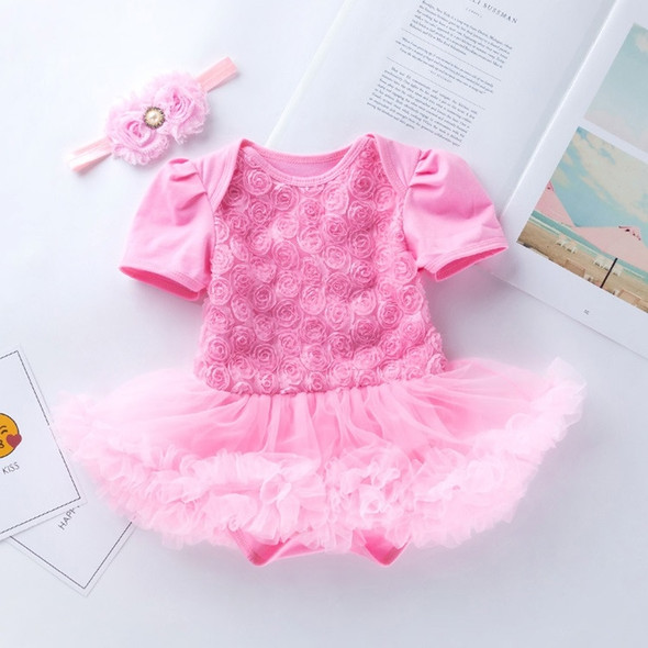 Compound Rose Dress Two-piece Baby Romper Tutu Skirt (Color:Pink Size:80)