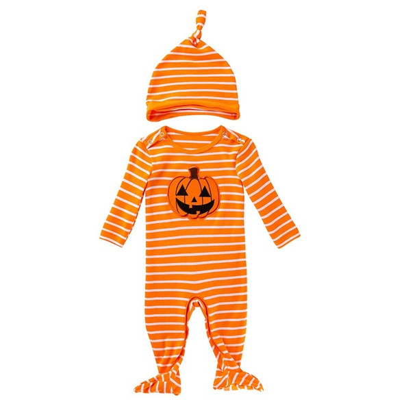 Halloween Baby Long-sleeved Striped Pumpkin Print One-piece Suit (Color:Yellow Size:80)
