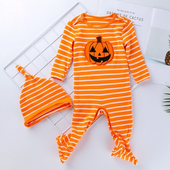 Halloween Baby Long-sleeved Striped Pumpkin Print One-piece Suit (Color:Yellow Size:80)
