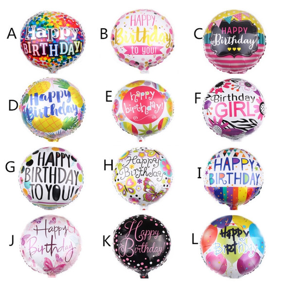 10 PCS 18-inch Round Happy Birthday Aluminum Film Balloons Birthday Party Scene Decoration Balloons(K)