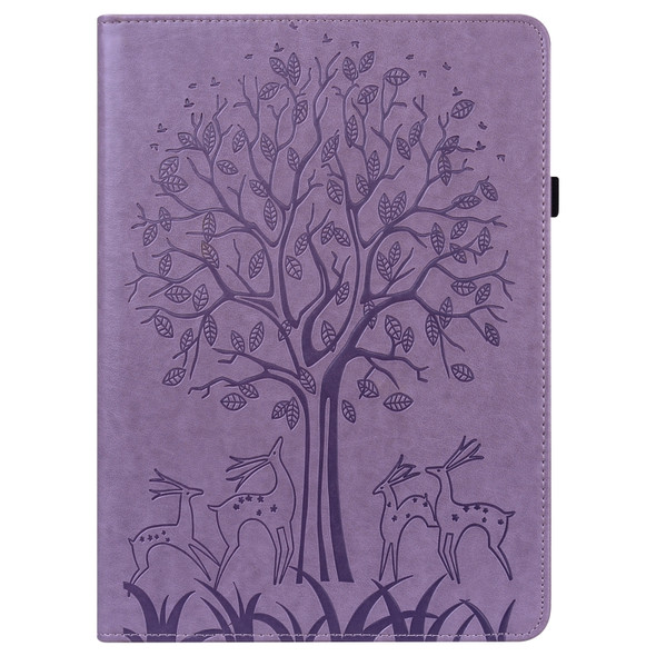 Tree & Deer Pattern Pressed Printing Horizontal Flip PU Leather Case with Holder & Card Slots & Sleep / Wake-up Function For iPad mini 5/4/3/2/1(Purple)
