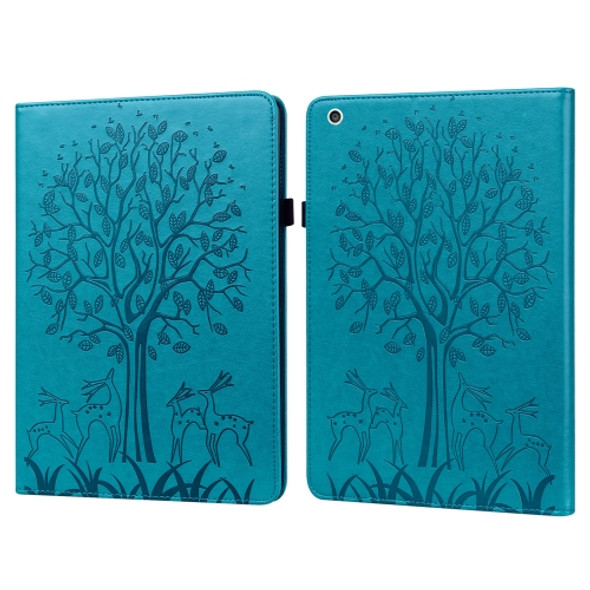 Tree & Deer Pattern Pressed Printing Horizontal Flip PU Leather Case with Holder & Card Slots & Sleep / Wake-up Function For iPad mini 5/4/3/2/1(Blue)