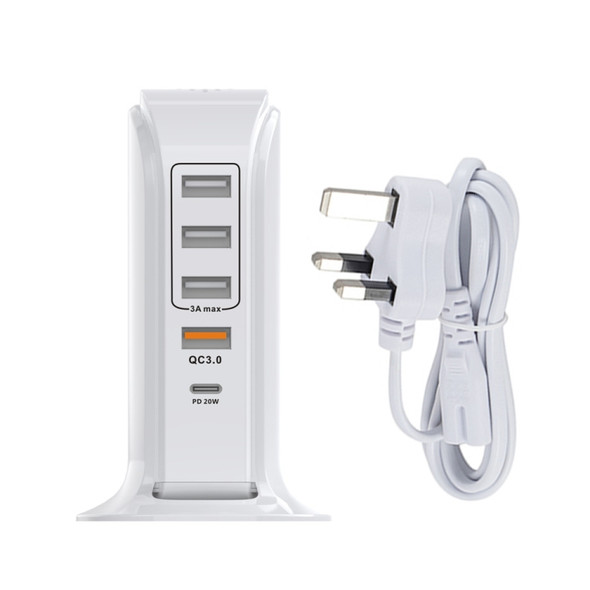 PD-36W PD3.0 + QC3.0 4-port USB Mobile Phone Charging Sailboat Multi Port Charger, UK Plug