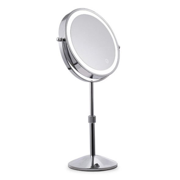 Desktop Double-SidedRound LED Luminous Makeup Mirror Liftable Magnifying Mirror, Specification:Plane + 5 Times Magnification(7-inch Rechargeable)