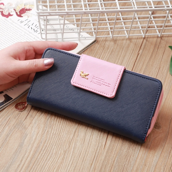 Flying Bird Two Fold Wallet Lady Long Wallet Zipper Mobile Phone Bag Large Capacity Card Holder(Royal Blue)