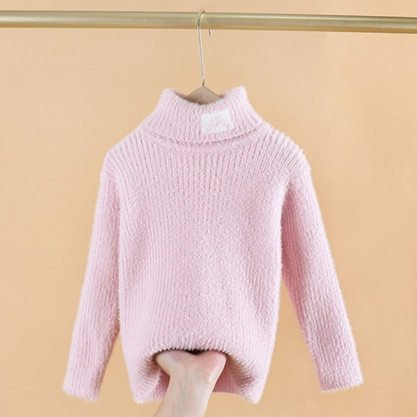 Letter Pattern Imitation Mink Velvet Children Turtleneck Knitted Sweater (Color:Pink Size:100cm)