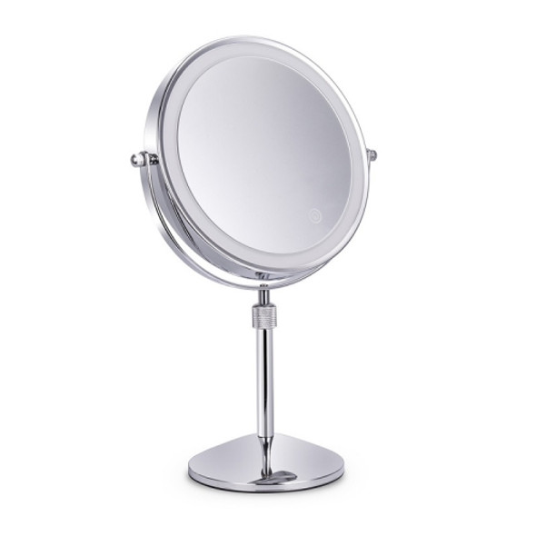 Desktop Double-SidedRound LED Luminous Makeup Mirror Liftable Magnifying Mirror, Specification:Plane + 10 Times Magnification(8-inch Rechargeable)