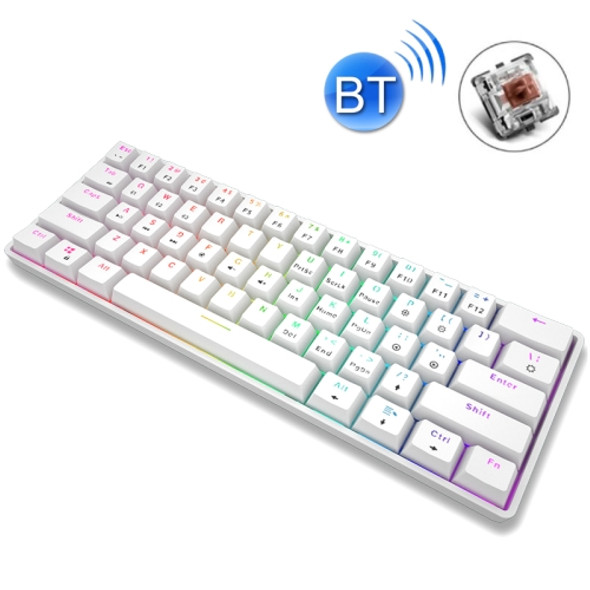 LEAVEN K28 61 Keys Gaming Office Computer RGB Wireless Bluetooth + Wired Dual Mode Mechanical Keyboard, Cabel Length:1.5m, Colour: Tea Axis (White)
