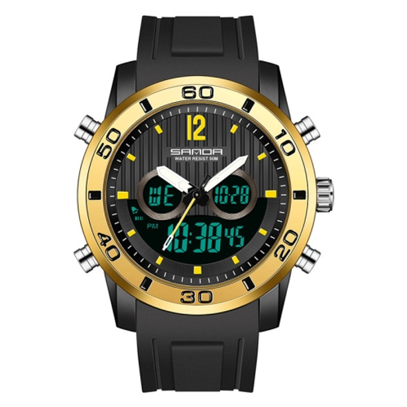 SANDA 3106 Dual Digital Display Men Outdoor Sports Luminous Shockproof Electronic Watch(Black Gold)