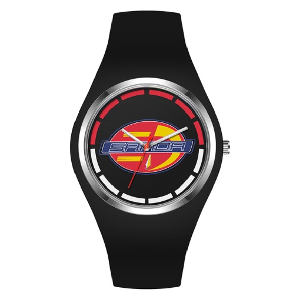 SANDA 6077 Simple Icon Round Dial Ladies Silicone Strap Quartz Watch(Black Red)