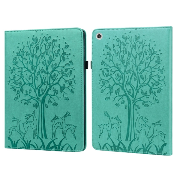 For Lenovo M10 TB-X505L Tree & Deer Pattern Pressed Printing Horizontal Flip PU Leather Case with Holder & Card Slots(Green)