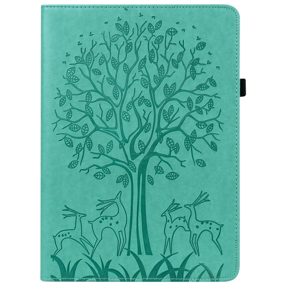 For Lenovo M10 TB-X505L Tree & Deer Pattern Pressed Printing Horizontal Flip PU Leather Case with Holder & Card Slots(Green)