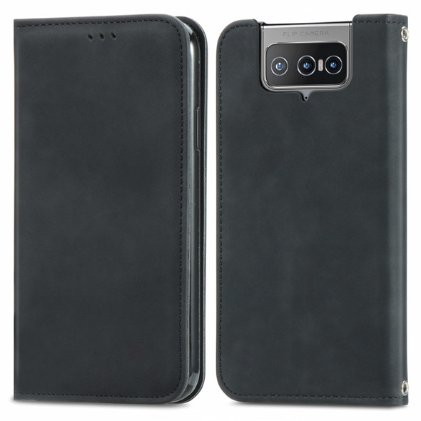 For Asus Zenfone 8 Flip Retro Skin Feel Business Magnetic Horizontal Flip Leather Case with Holder & Card Slots & Wallet & Photo Frame(Black)