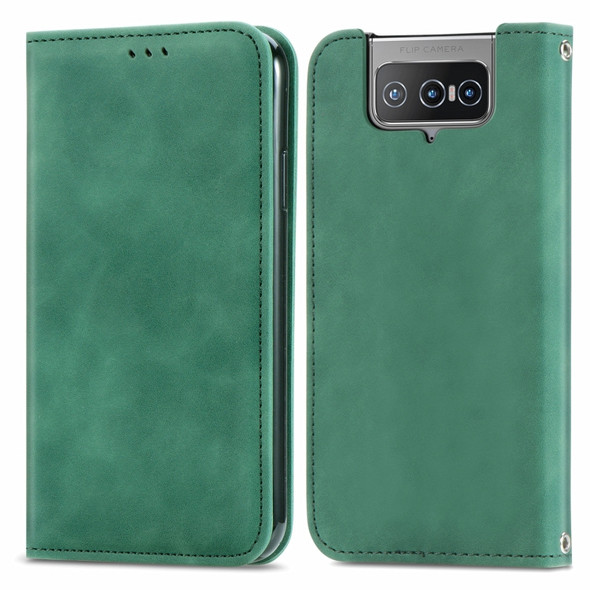 For Asus Zenfone 8 Flip Retro Skin Feel Business Magnetic Horizontal Flip Leather Case with Holder & Card Slots & Wallet & Photo Frame(Green)