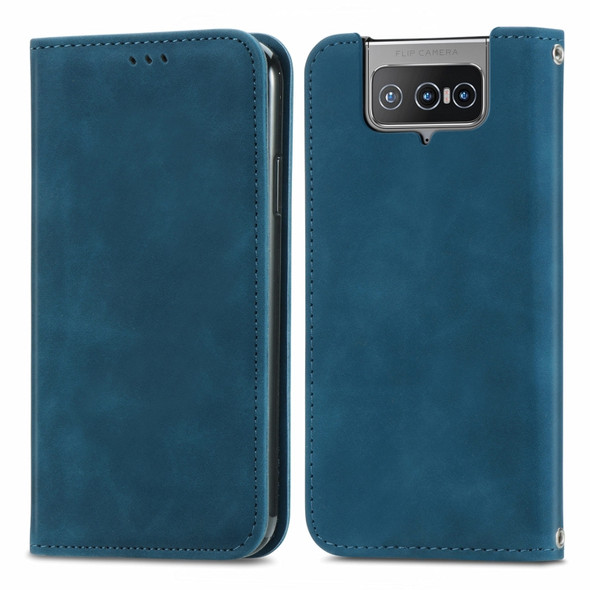 For Asus Zenfone 8 Flip Retro Skin Feel Business Magnetic Horizontal Flip Leather Case with Holder & Card Slots & Wallet & Photo Frame(Blue)