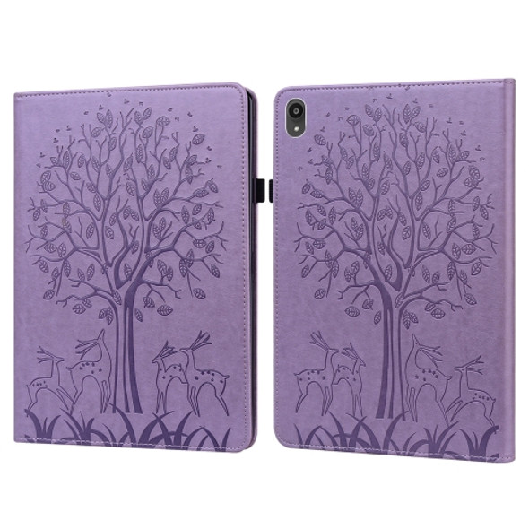 For Lenovo Tab P11 2020 / P11 Plus 2021 Tree & Deer Pattern Pressed Printing Horizontal Flip PU Leather Case with Holder & Card Slots(Purple)