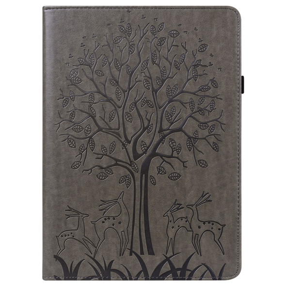 For Lenovo Tab P11 2020 / P11 Plus 2021 Tree & Deer Pattern Pressed Printing Horizontal Flip PU Leather Case with Holder & Card Slots(Grey)