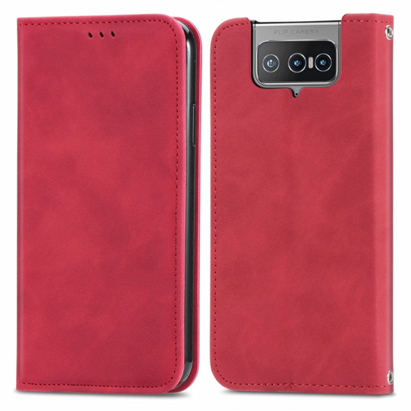 For Asus Zenfone 8 Flip Retro Skin Feel Business Magnetic Horizontal Flip Leather Case with Holder & Card Slots & Wallet & Photo Frame(Red)