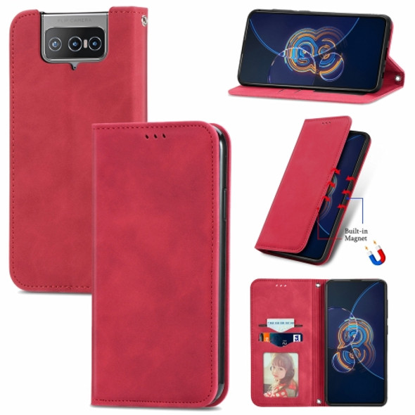 For Asus Zenfone 8 Flip Retro Skin Feel Business Magnetic Horizontal Flip Leather Case with Holder & Card Slots & Wallet & Photo Frame(Red)