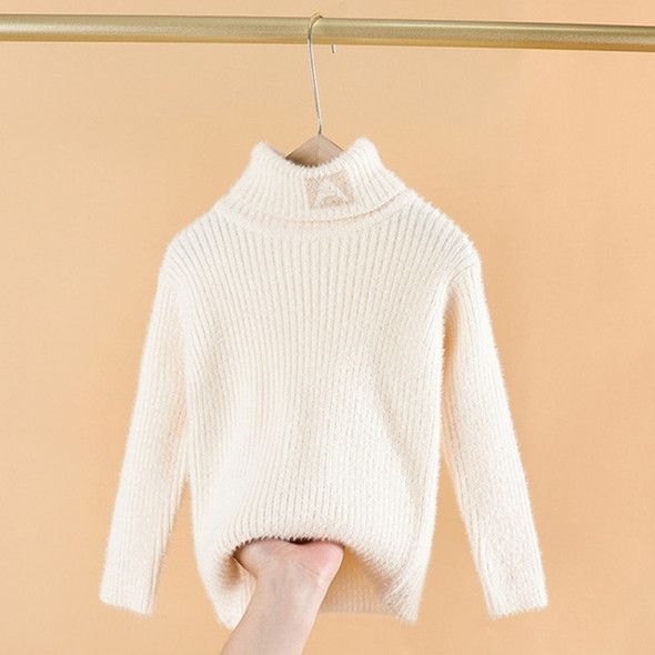 Letter Pattern Imitation Mink Velvet Children Turtleneck Knitted Sweater (Color:White Size:110cm)