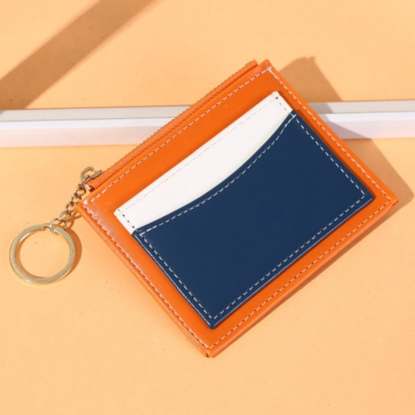 3 PCS Men And Women Portable Simple Card Holder Coin Purse PU Wallet With Keychain(Orange)