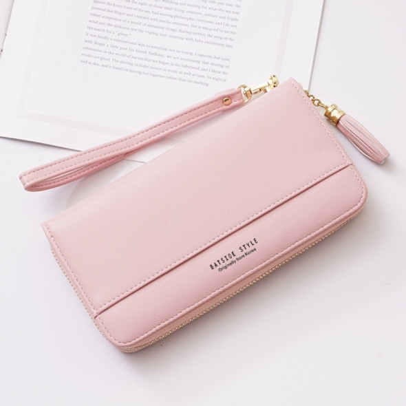 BATSIOE Ladies Wallet Simple Tassel Clutch Bag Long Zipper Multi-Card Position Large Capacity Clutch(Lotus Pink)