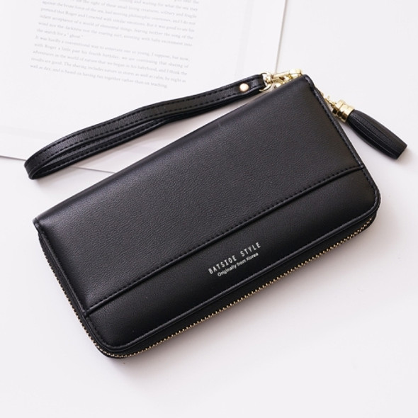 BATSIOE Ladies Wallet Simple Tassel Clutch Bag Long Zipper Multi-Card Position Large Capacity Clutch(Black)