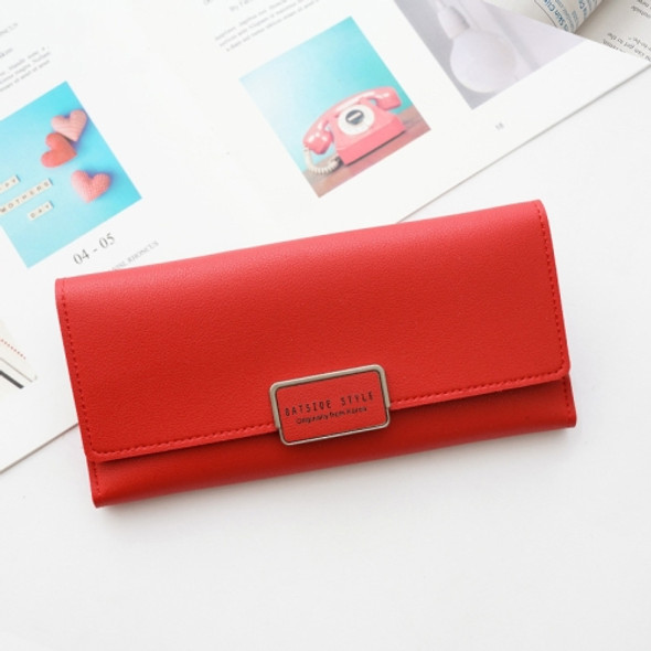 2 PCS BATSIOE Women Wallet Tri-Fold Long Type Buckle Clutch Multi-Card Pocket PU Wallet(Red Wine)
