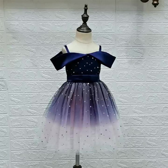 Girls One-shoulder Sequined Tutu Dress (Color:Blue Size:140)