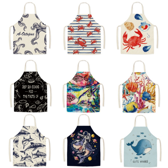 2 PCS Marine Animal Kitchen Antifouling Sleeveless Halterneck Apron, Specification: 45x56 cm(HaYi3007)