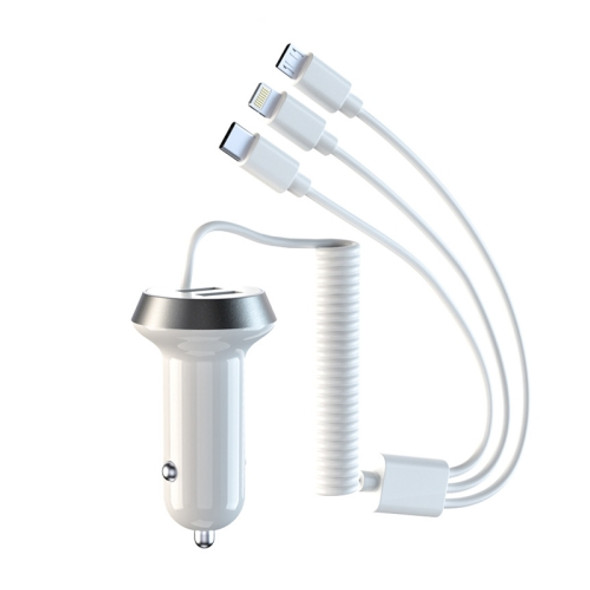 R3XK 1 In 3 Digital Display Car Charger QC3.0 Fast Charging Multifunctional Cigarette Lighter, Model: 40W(White)