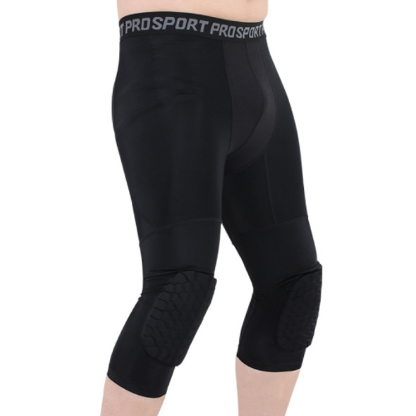 High Elastic Lycra Honeycomb Crash Pants Men Basketball Fitness Seven-tenths Sweatpants, Specification: XL(Black)