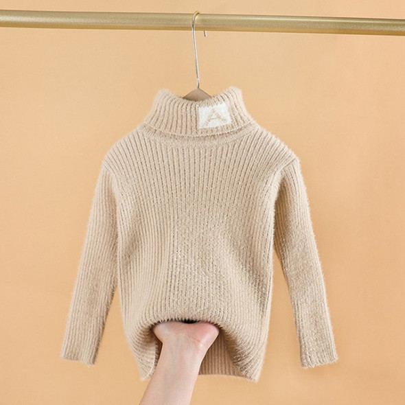 Letter Pattern Imitation Mink Velvet Children Turtleneck Knitted Sweater (Color:Khaki Size:130cm)