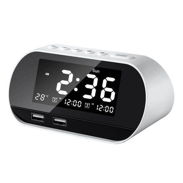 Dual USB Charge Alarm Smart Wireless Radio LCD Temperature Clock, Specification: US Plug(White)
